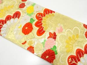 アンティーク　笠松に菊・楓模様織り出し袋帯（材料）